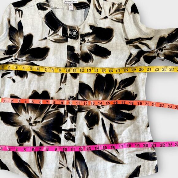 JM Collection Petite 100% Linen Floral 3/4 Sleeves Button Up Top Blouse Size 10P - Picture 11 of 13